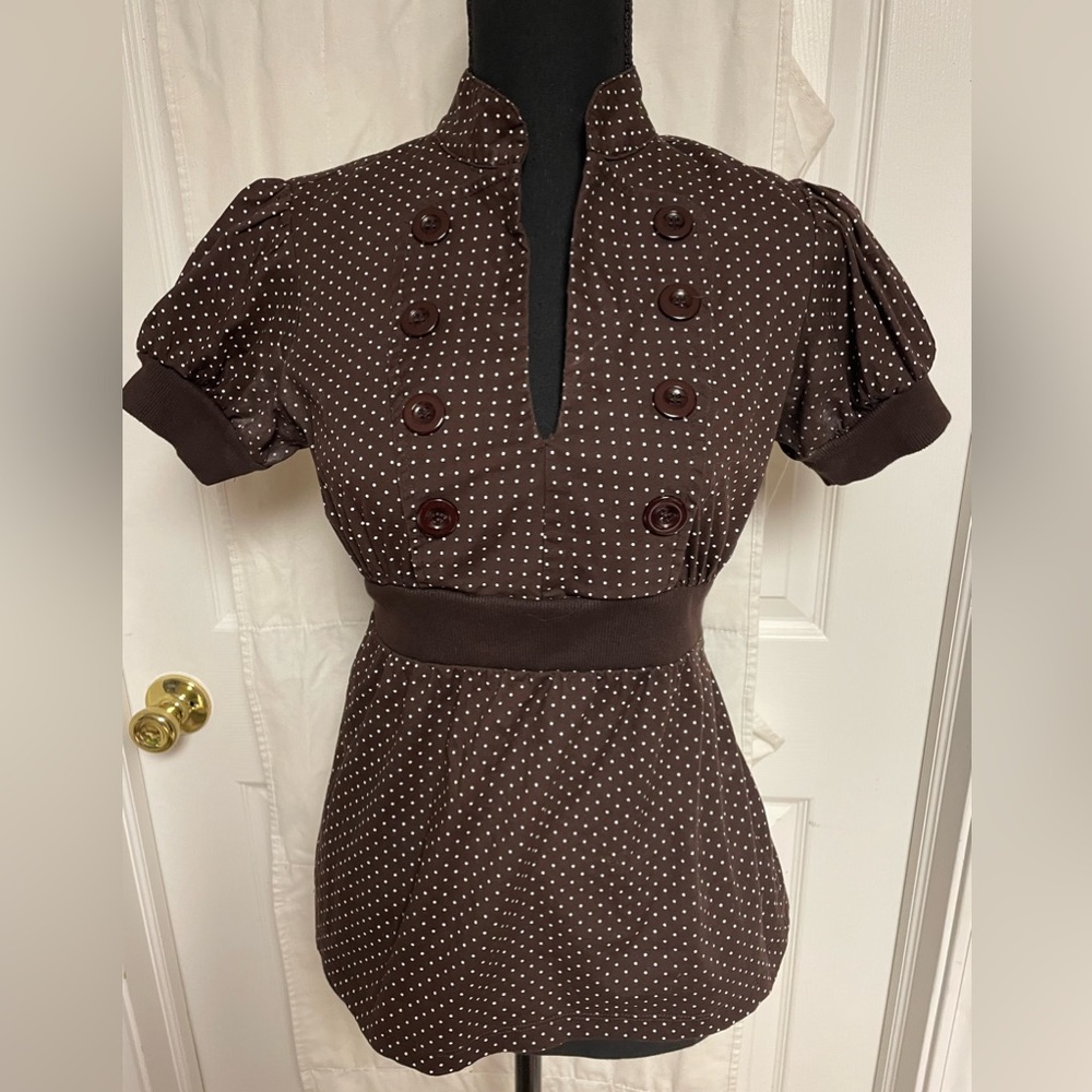 Brown and white polka dot top size medium